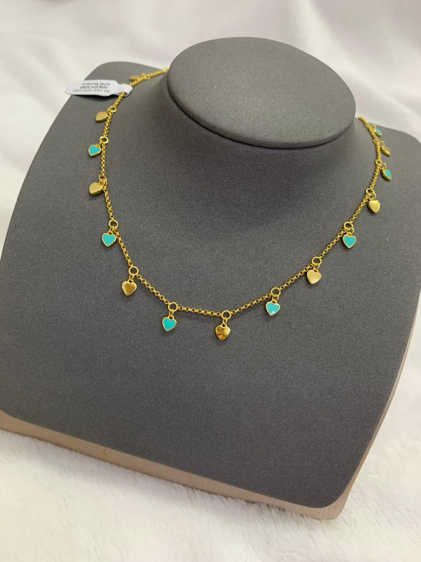 APM Monaco Gold Tone Blue Stone Heart Necklace